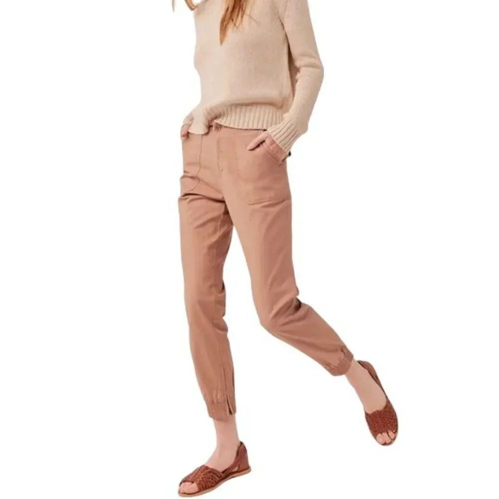 Pact Women's Woven Twill Utility Jogger pants in Peach Size XXL